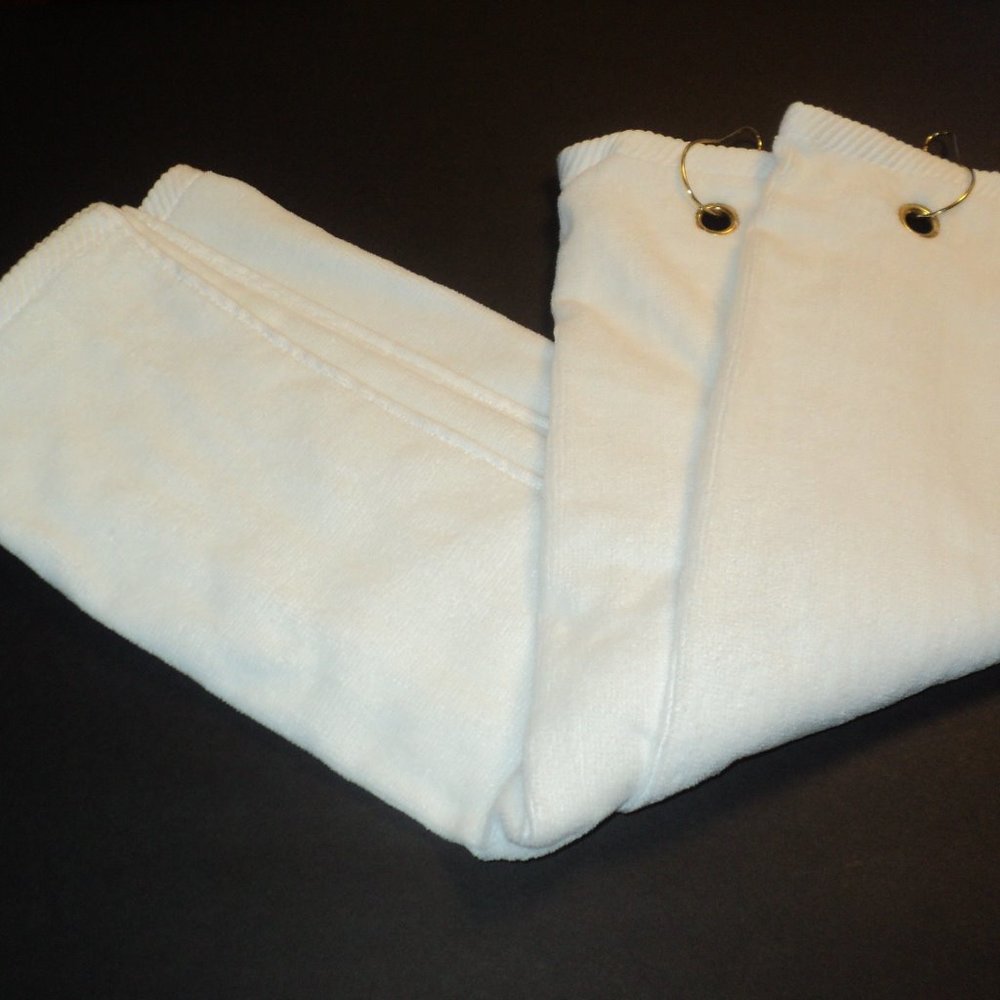 Golf Towels 2 NEW Luxury WHITE 100% Terry Cotton Velour Tri-Fold 16.5" x 25.5"